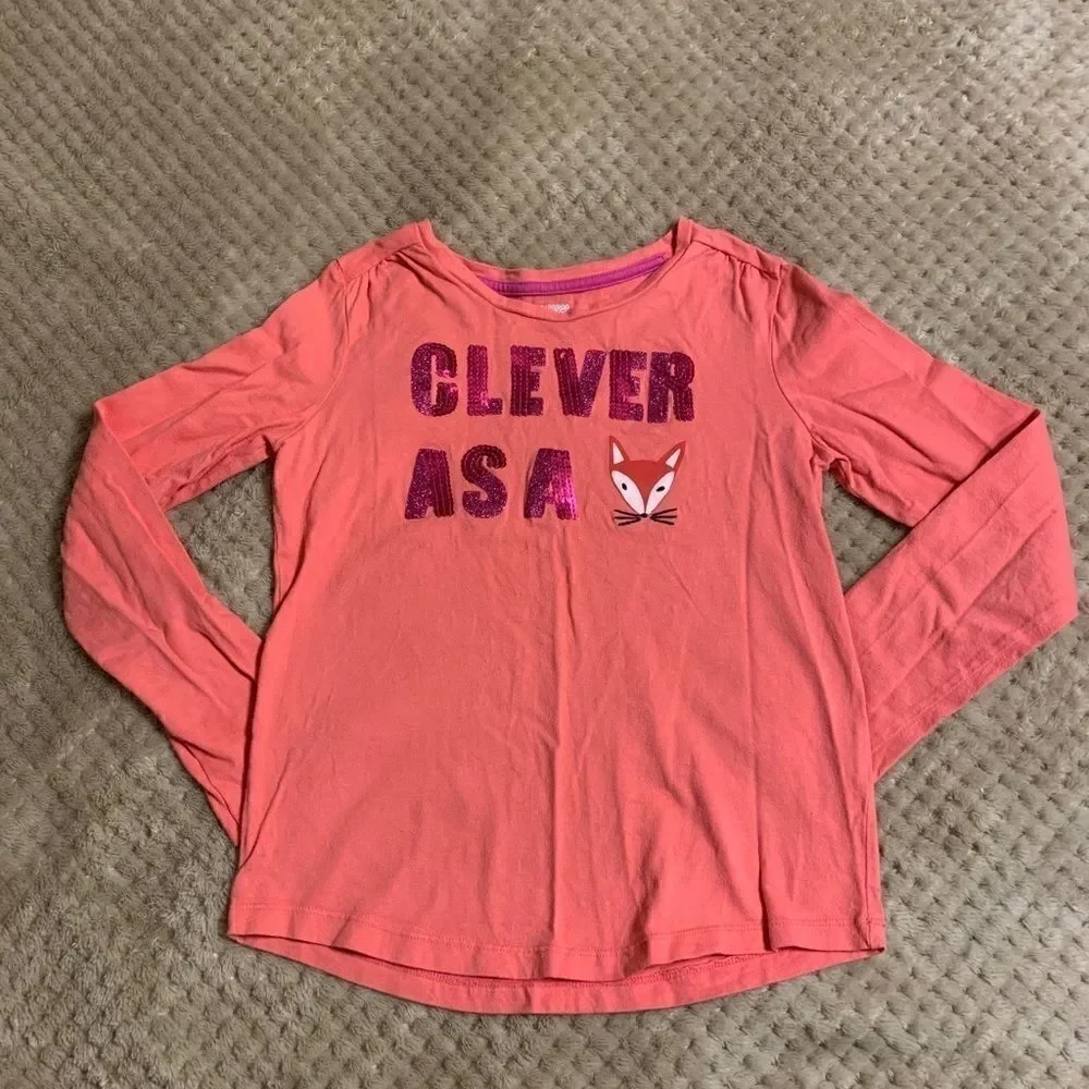 Gymboree Peach Sequin “Clever as a Fox” long sleeve T-shirt Top Size 12.